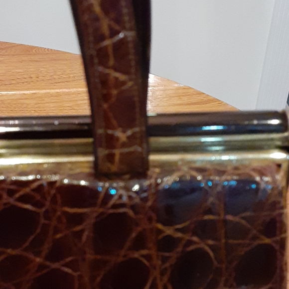 Vtg Real Alligator  Brown Kelly Handbag purse - Picture 5 of 16